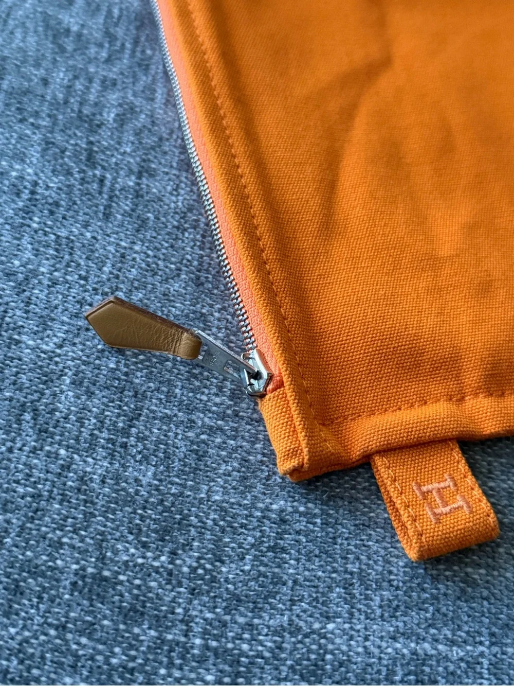 Hermès Orange Cotton Zip Closure Pouch / Toiletry / Make-up Bag